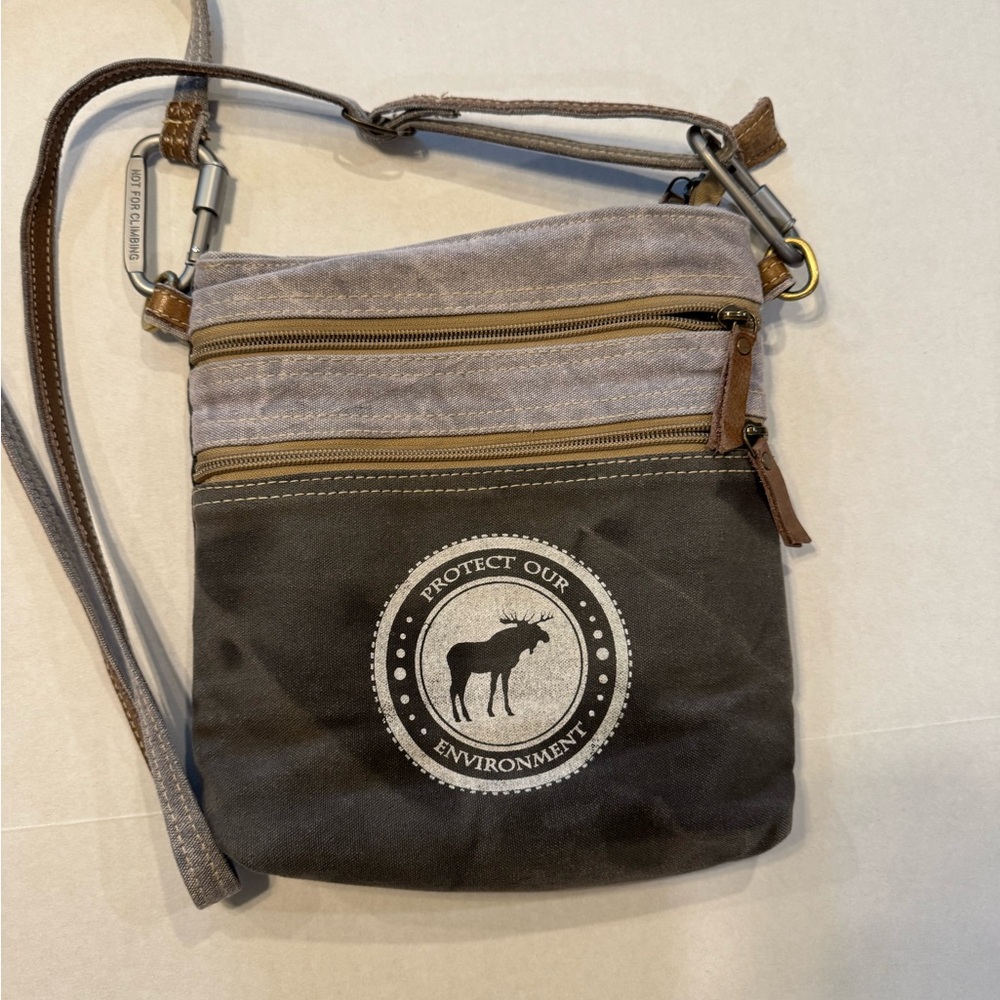 Eco-Friendly Gray and Brown Crossbody Bag